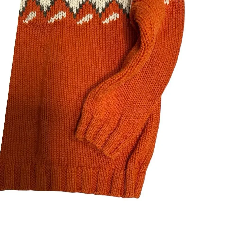 Osh Kosh B'gosh Fair Isle Sweater Boys Sz 4T Orange White 1/4 Zip Neck VGC
